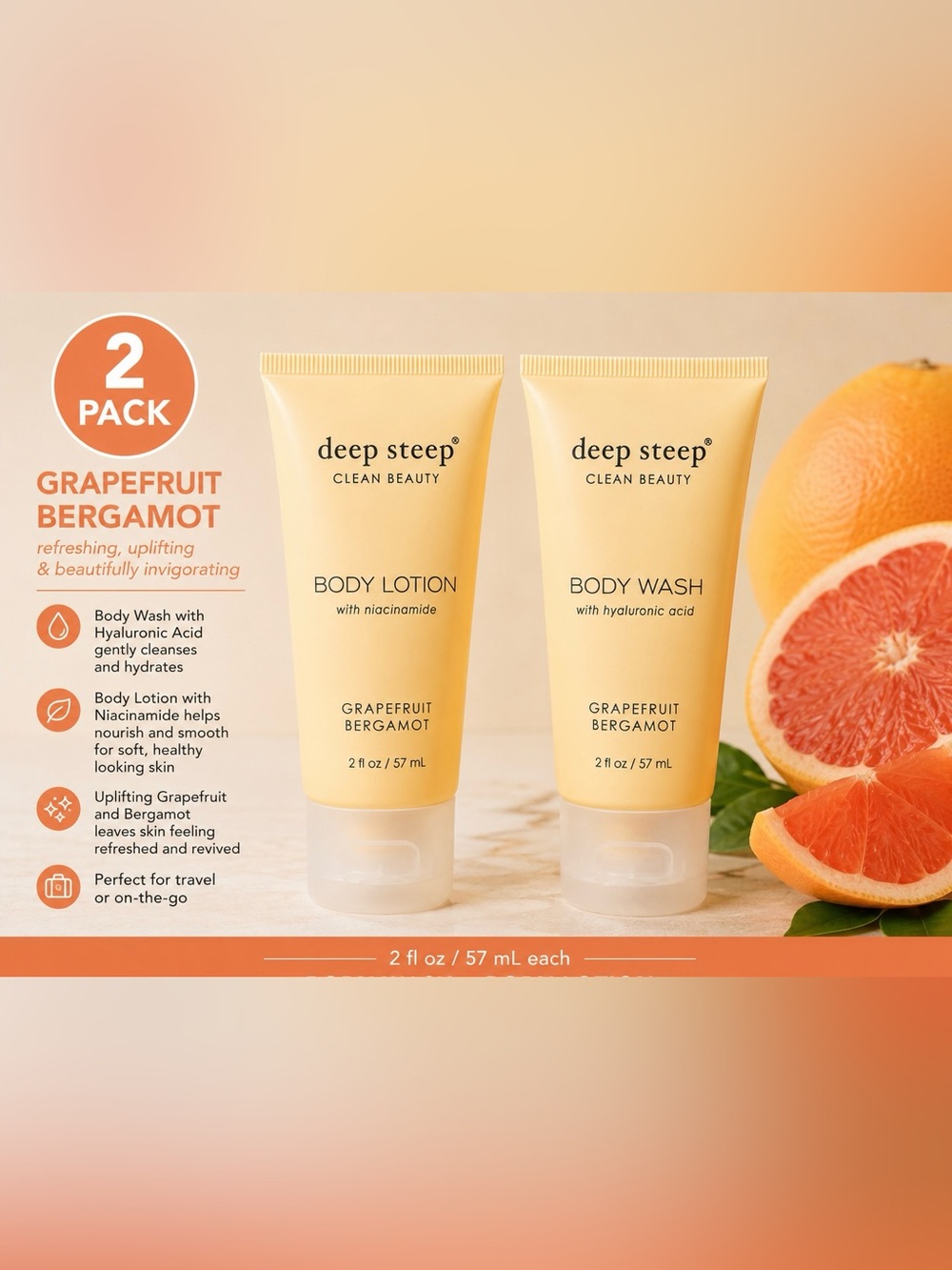 Deep Steep Grapefruit Bergamot Body Wash 2oz Tubes, 2pk